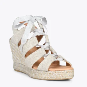 MiMaO ShopOnline ROMANA – Espadrilles à Talon Haut En Lin ARGENTÉ 14