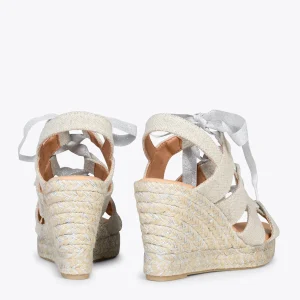 MiMaO ShopOnline ROMANA – Espadrilles à Talon Haut En Lin ARGENTÉ 12