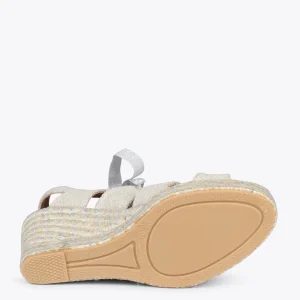 MiMaO ShopOnline ROMANA – Espadrilles à Talon Haut En Lin ARGENTÉ 16