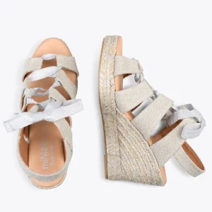 MiMaO ShopOnline ROMANA – Espadrilles à Talon Haut En Lin ARGENTÉ 10