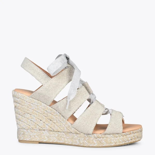 MiMaO ShopOnline ROMANA – Espadrilles à Talon Haut En Lin ARGENTÉ 1