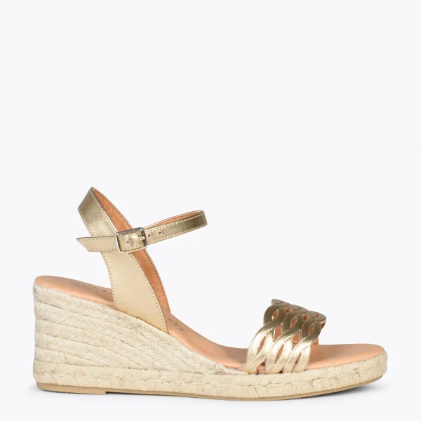 MiMaO ShopOnline TRENZA – Espadrilles En Jute Naturel Et Tige Tressée DORÉ 1